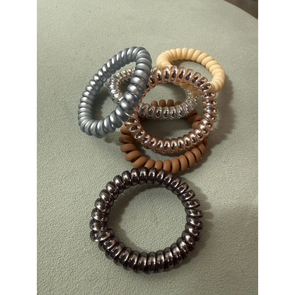 Kitsch Spiral Hair Ties 6pc Set Metallic Matte Neutrals No Crease Coil Elastics